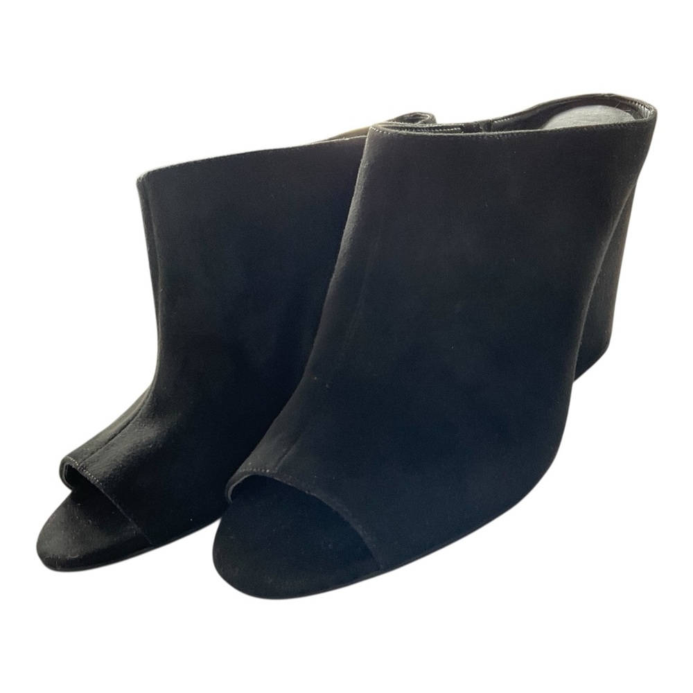 BP Nordstrom Black Peep Toe Mule Heels Size 9 M Slip On Block Heel Minimal - Picture 2 of 8